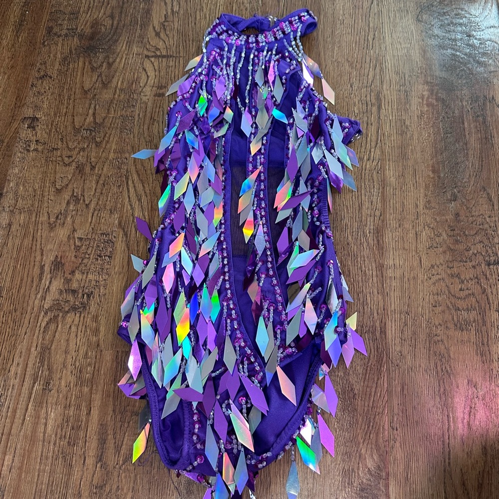 Purple and Silver Dance Costume with Metallic Streamers